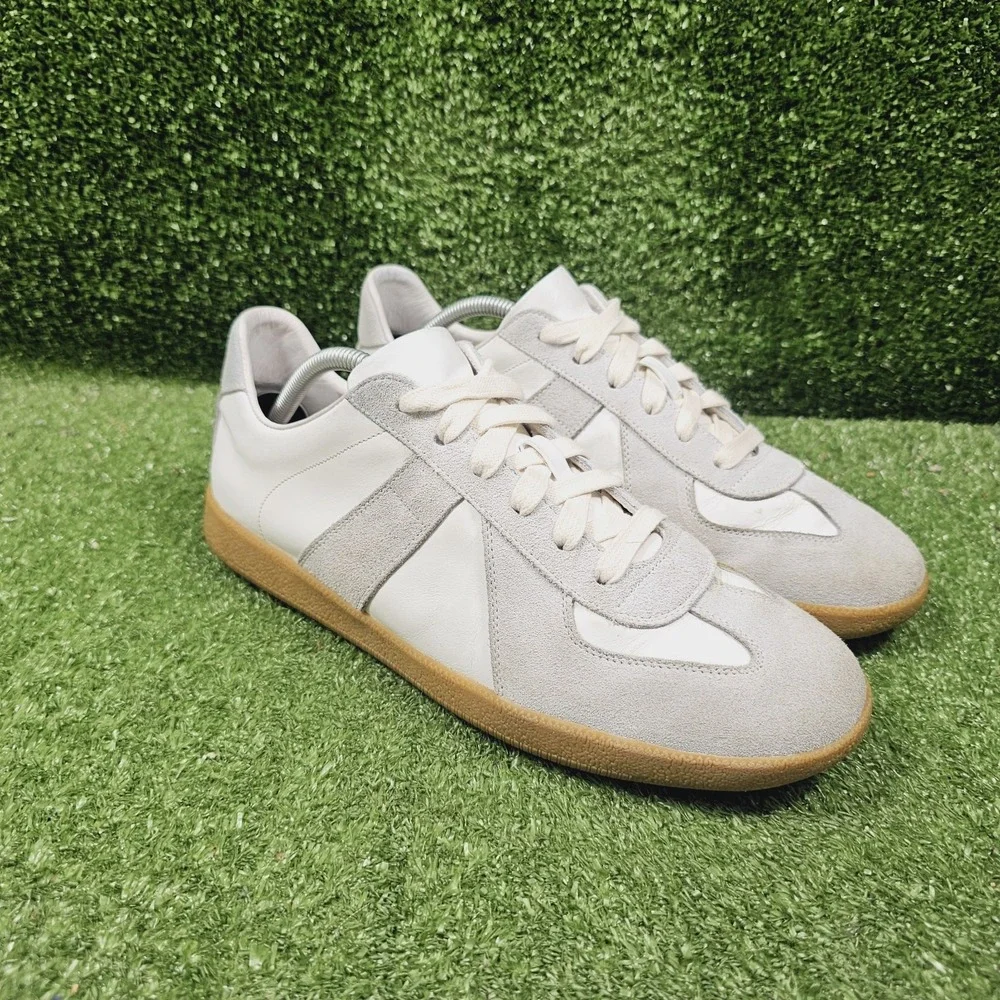 Beckett Simonon Morgan White Leather Grey Suede Sneakers Gum Sole Mens 10.5